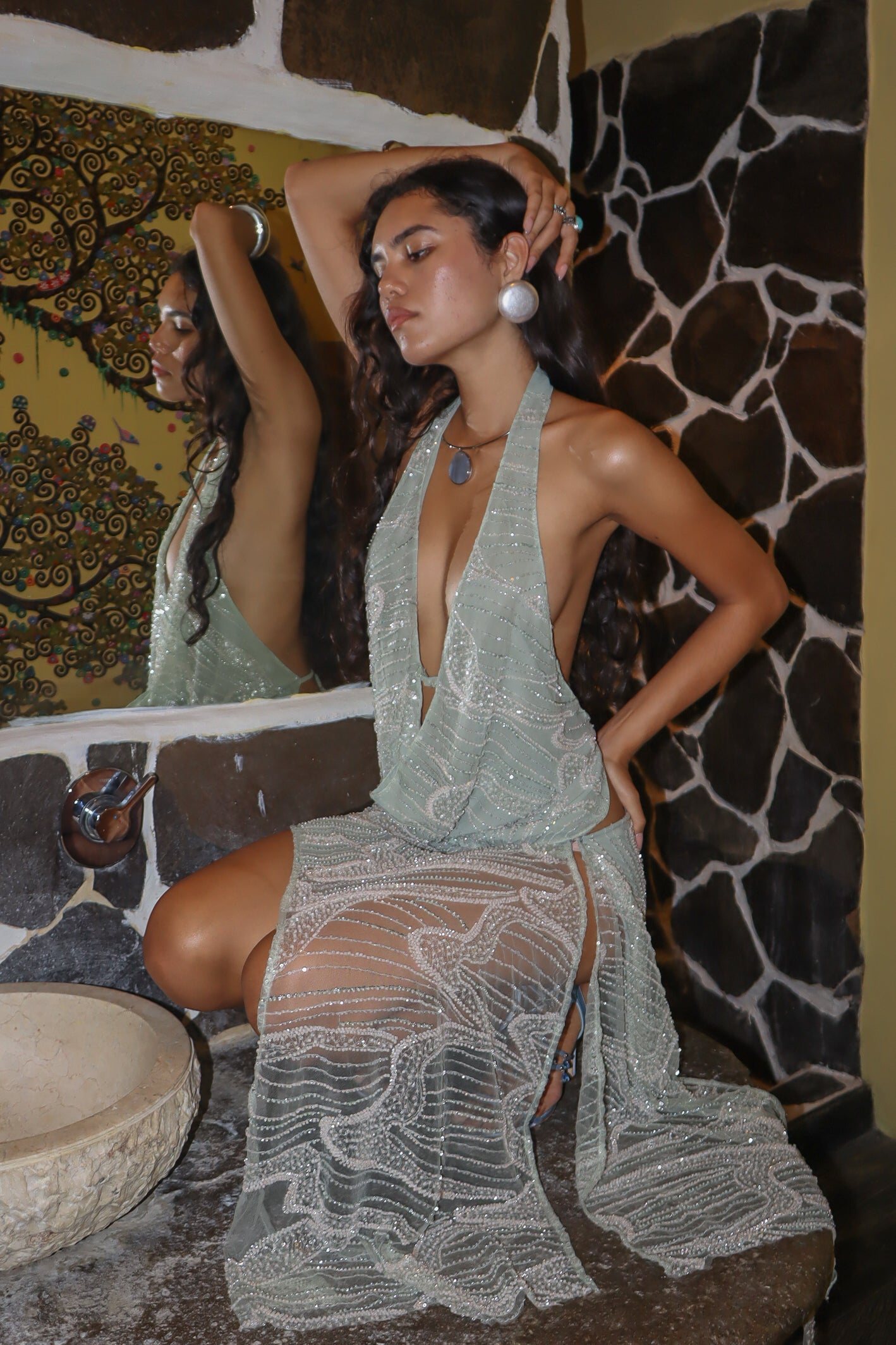 Aquamarine Embellished Skirt
