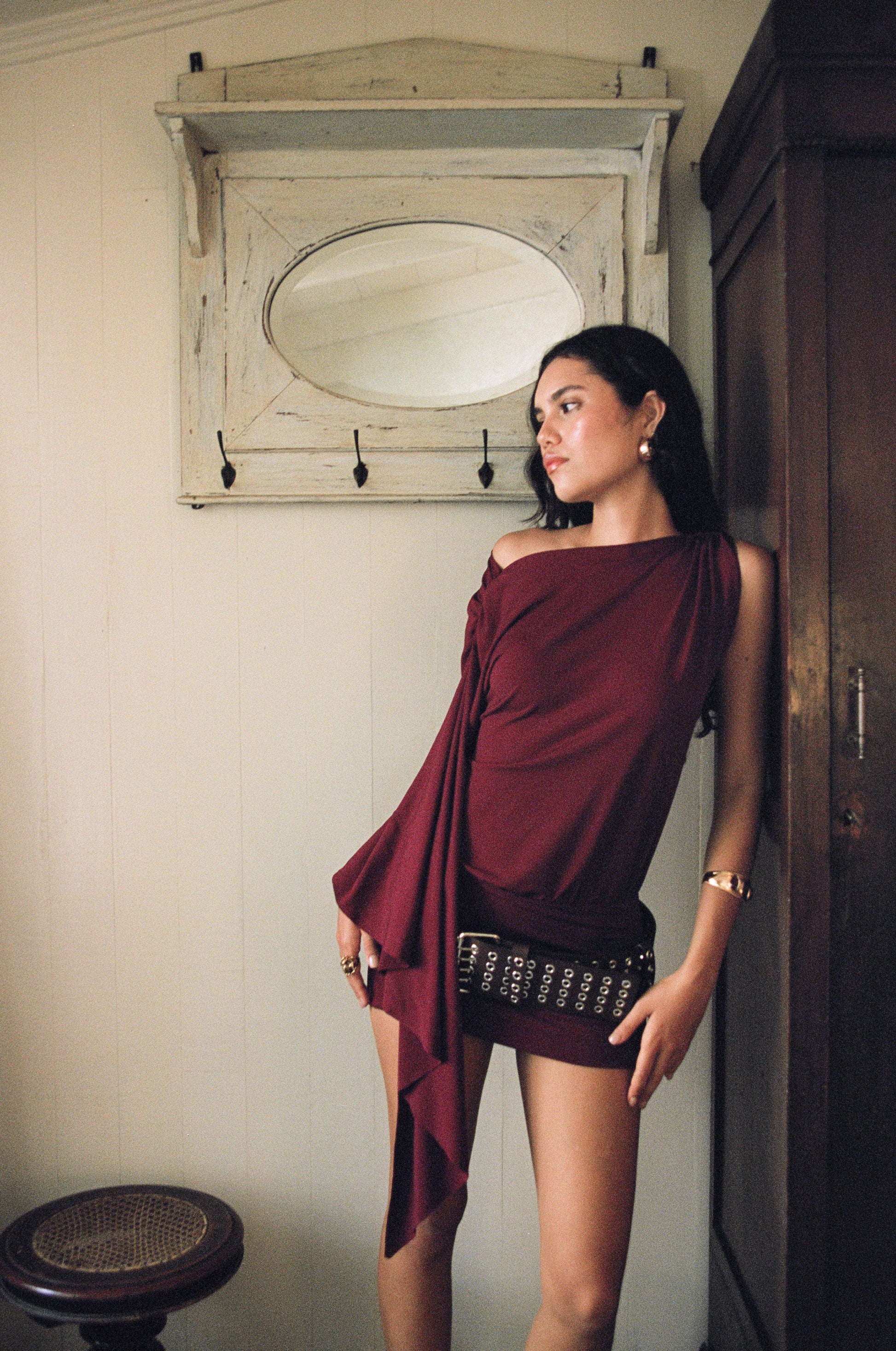 Cindys Slinky Swarovski Cherry Wine Mini Dress