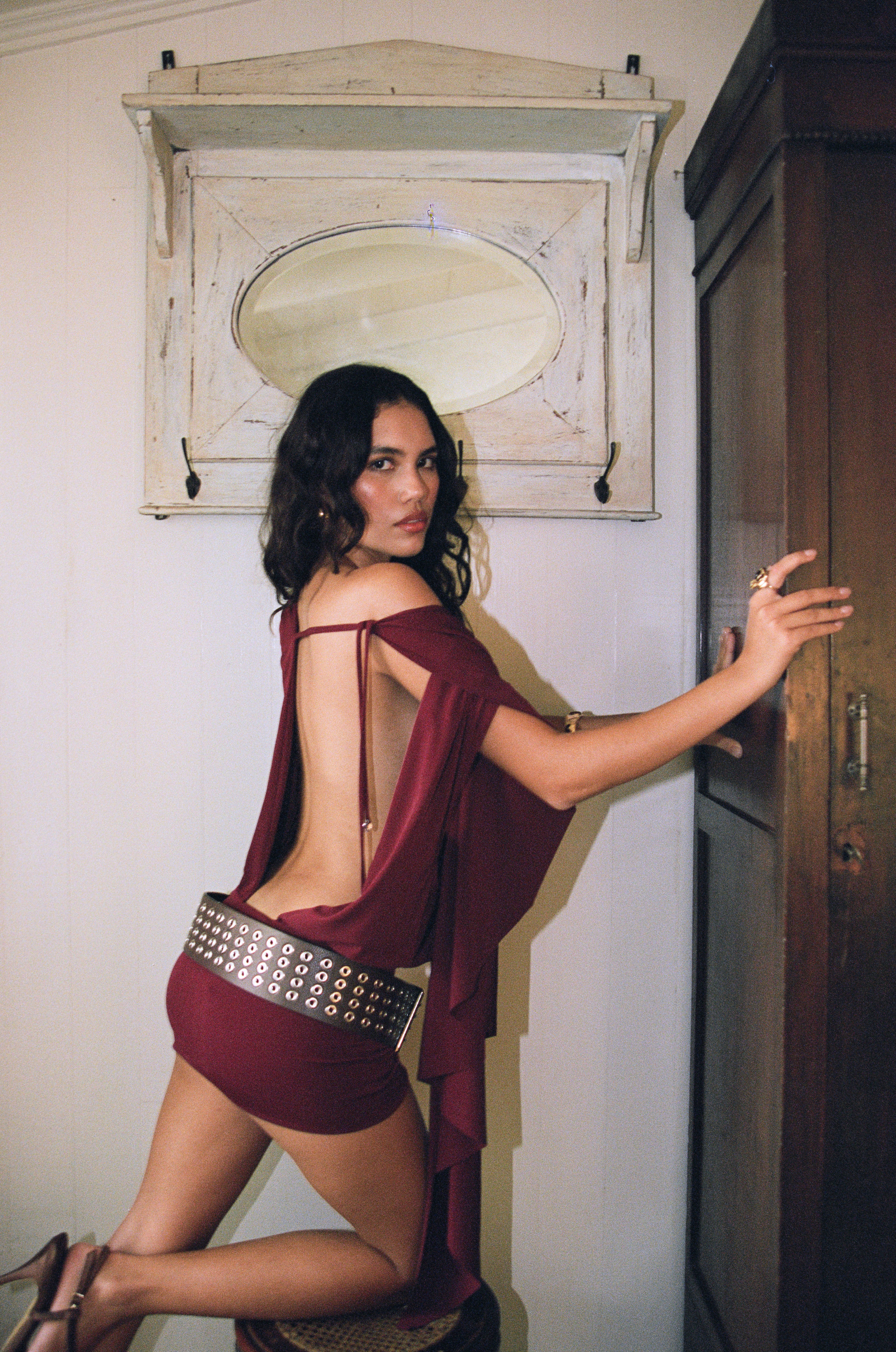 Cindys Slinky Swarovski Cherry Wine Mini Dress