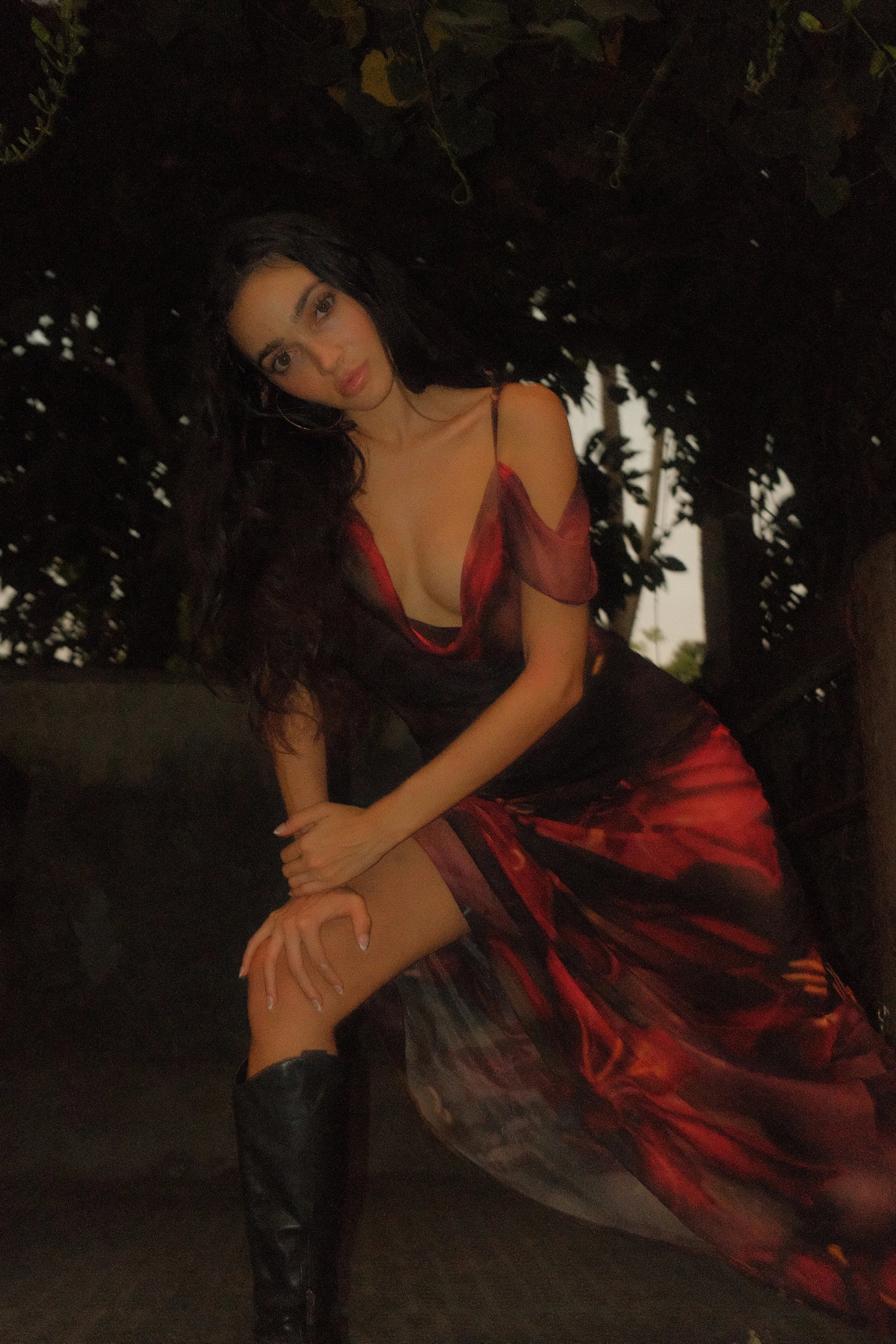 Red Lily Of The Valley Silk Dress