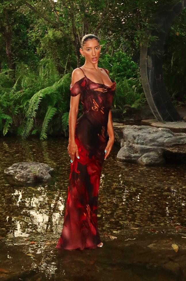 Red Lily Of The Valley Silk Dress