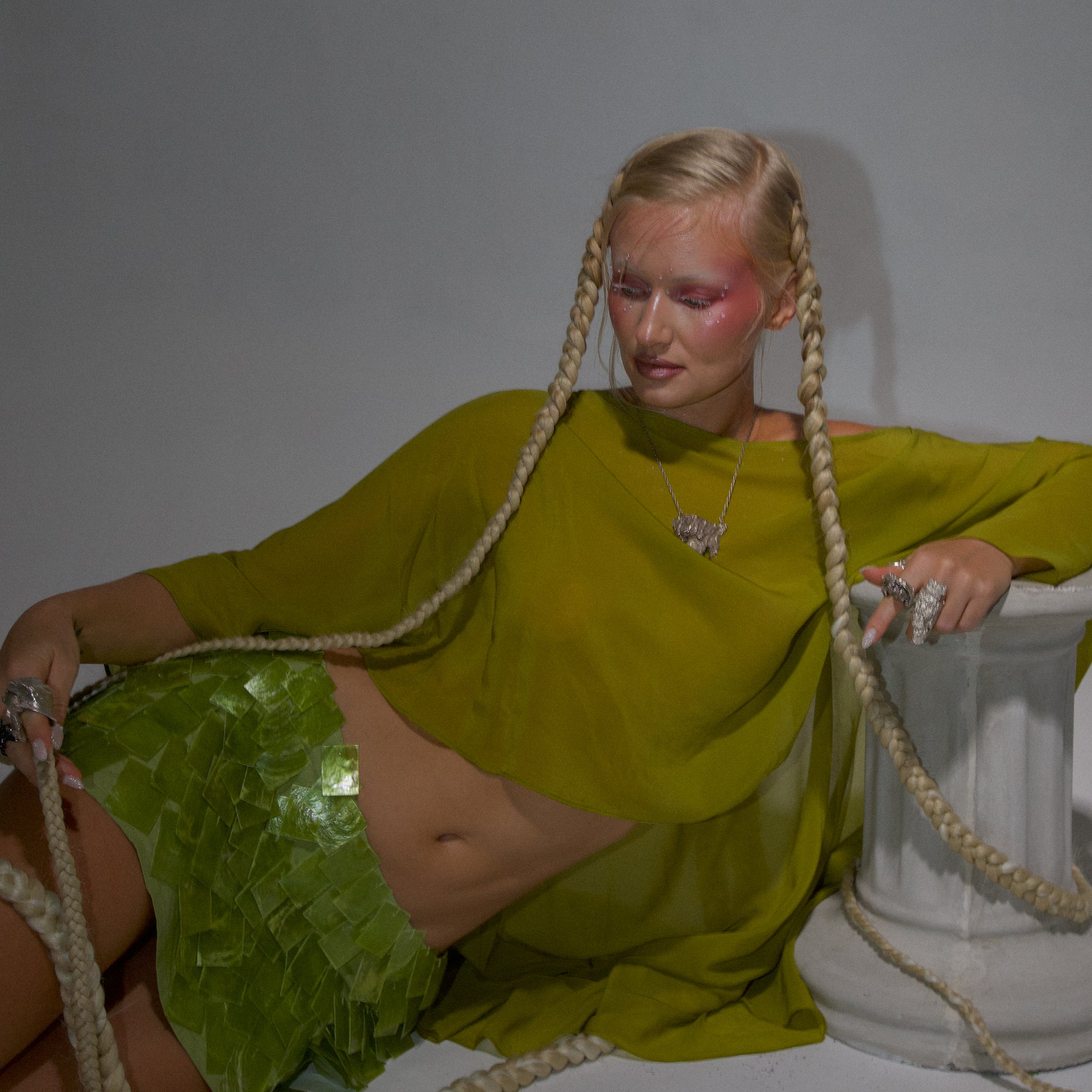 Sirena Verde Silk Chiffon Cape