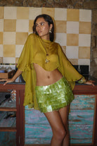 Sirena Verde Silk Chiffon Cape